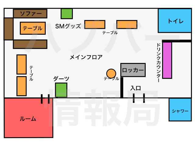 歌舞伎町カラーズバー店内間取り